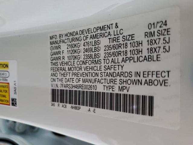 7FARS3H46RE002610 - 2024 HONDA CR-V EX WHITE photo 12