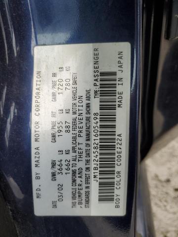 JM1BJ245821605498 - 2002 MAZDA PROTEGE PR5 蓝色 照片 12