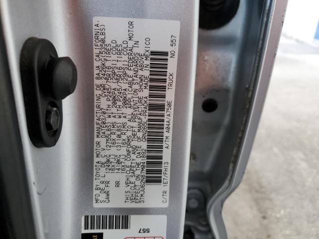 3TMJU62N87M041892 - 2007 TOYOTA TACOMA DOUBLE CAB PRERUNNER SILVER photo 12