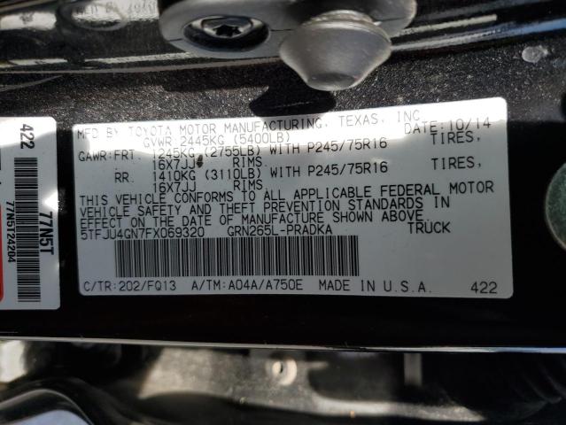 5TFJU4GN7FX069320 - 2015 TOYOTA TACOMA DOUBLE CAB PRERUNNER BLACK photo 12