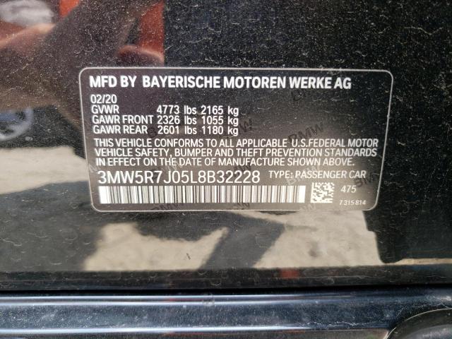 3MW5R7J05L8B32228 - 2020 BMW 330XI BLACK photo 12