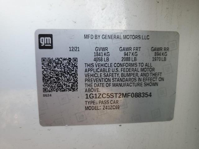 1G1ZC5ST2MF088354 - 2021 CHEVROLET MALIBU LS Ақ фото 12