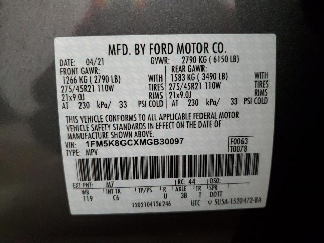 1FM5K8GCXMGB30097 - 2021 FORD EXPLORER ST BLACK photo 14