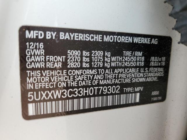 5UXXW3C33H0T79302 - 2017 BMW X4 XDRIVE28I WHITE photo 12