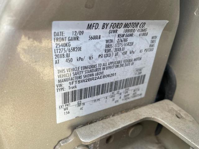 1FTSW2BR2AEB06291 - 2010 FORD F250 SUPER DUTY GOLD photo 10