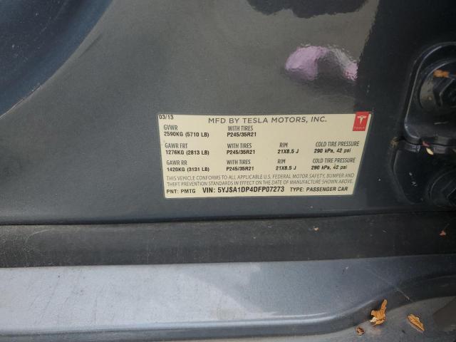 5YJSA1DP4DFP07273 - 2013 TESLA MODEL S GRAY photo 12