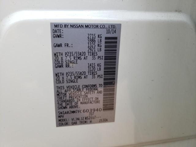 5N1AR2MM7FC603940 - 2015 NISSAN PATHFINDER S WHITE photo 13