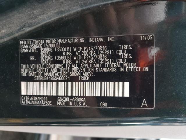 5TBRU34186S460621 - 2006 TOYOTA TUNDRA ACCESS CAB SR5 GREEN photo 12