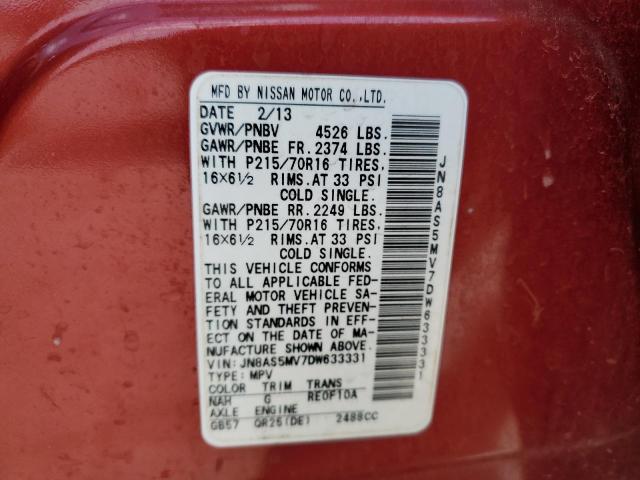 JN8AS5MV7DW633331 - 2013 NISSAN ROGUE S MAROON photo 13