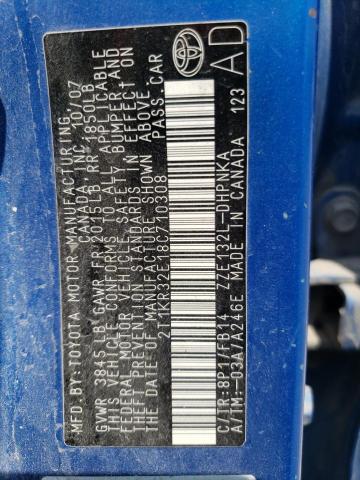 2T1KR32E18C710308 - 2008 TOYOTA COROLLA MA XR BLUE photo 13
