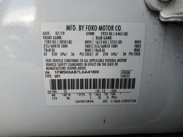 1FM5K8AB7LGA41800 - 2020 FORD EXPLORER POLICE INTERCEPTOR WHITE photo 12