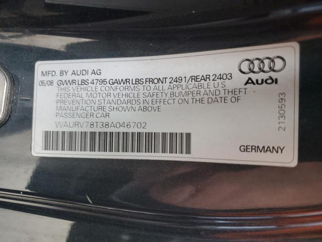 WAURV78T38A046702 - 2008 AUDI S5 QUATTRO BLACK photo 12