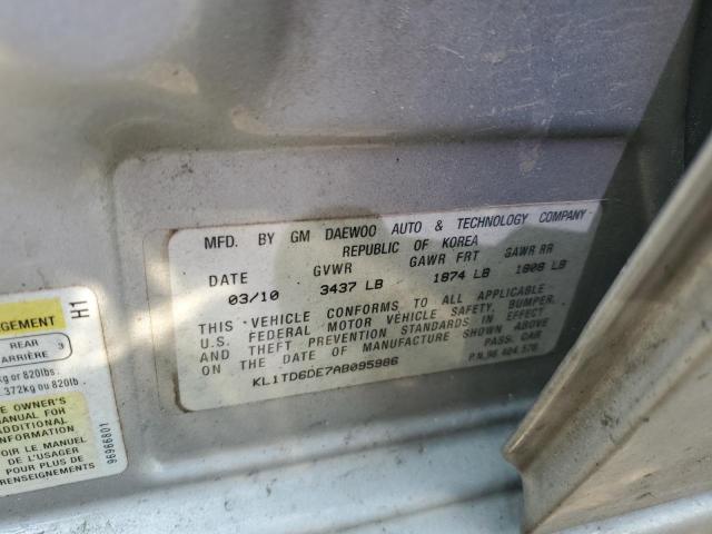 KL1TD6DE7AB095986 - 2010 CHEVROLET AVEO LS Gümüş foto 12