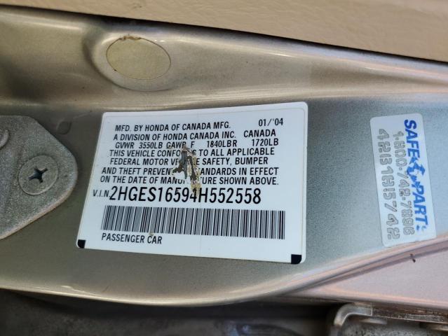 2HGES16594H552558 - 2004 HONDA CIVIC LX SILVER photo 13