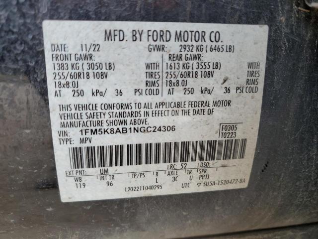 1FM5K8AB1NGC24306 - 2022 FORD EXPLORER POLICE INTERCEPTOR 双色 照片 12