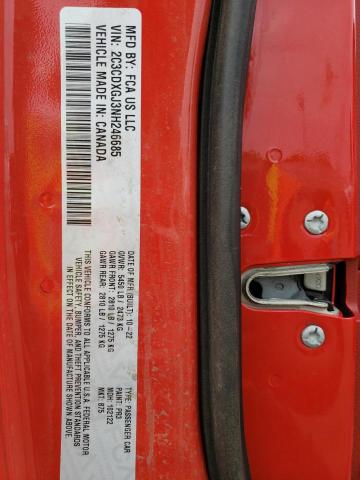 2C3CDXGJ3NH246685 - 2022 DODGE CHARGER SCAT PACK RED photo 12
