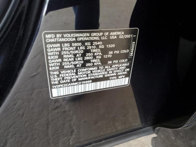 1V2PE2CAXMC215999 - 2021 VOLKSWAGEN ATLAS CROS SE შავი ფოტო 13