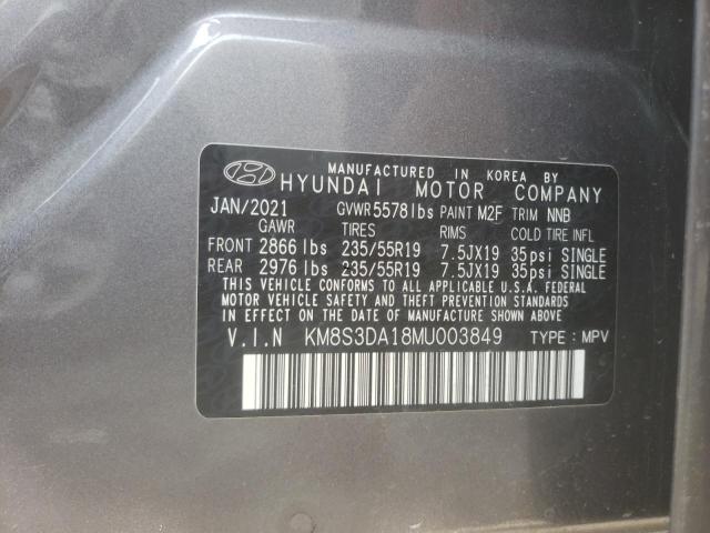 KM8S3DA18MU003849 - 2021 HYUNDAI SANTA FE SEL PREMIUM GRAY photo 13