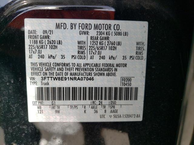 3FTTW8E91NRA07046 - 2022 FORD MAVERICK XL BLACK photo 13