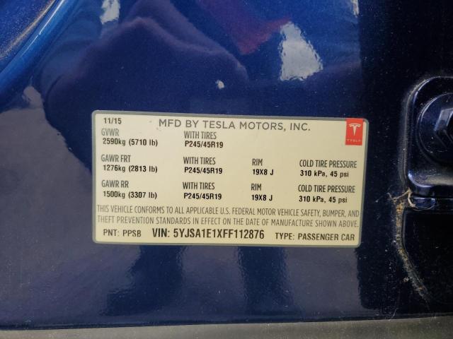 5YJSA1E1XFF112876 - 2015 TESLA MODEL S BLUE photo 12