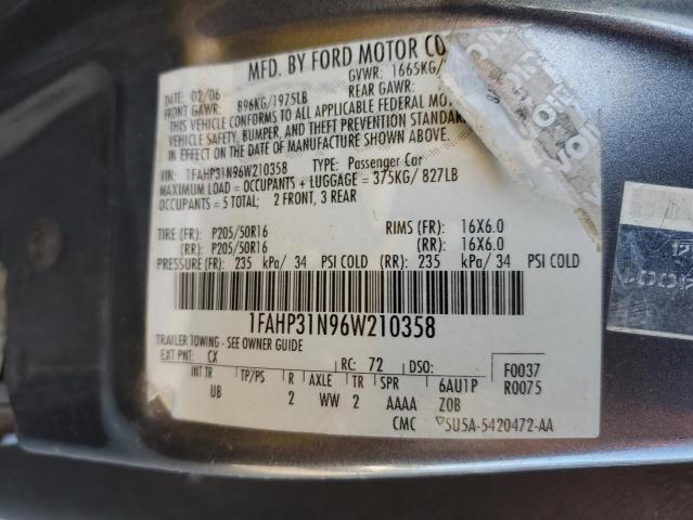 1FAHP31N96W210358 - 2006 FORD FOCUS ZX3 CHARCOAL photo 12