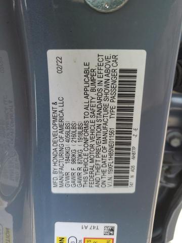 19XFL1H85NE011561 - 2022 HONDA CIVIC SPORT TOURING Grau Foto 12