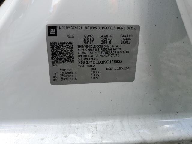 3GCUYDED1KG128632 - 2019 CHEVROLET SILVERADO K1500 LT WHITE photo 12