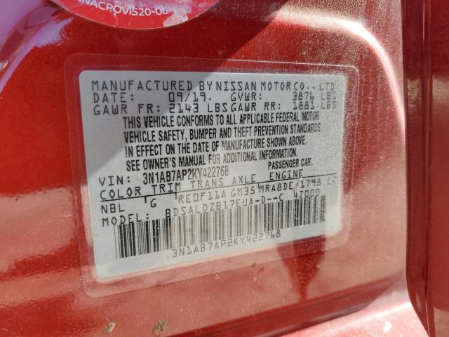 3N1AB7AP2KY422768 - 2019 NISSAN SENTRA S RED photo 12