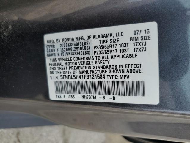 5FNRL5H41FB121584 - 2015 HONDA ODYSSEY EX GRAY photo 13