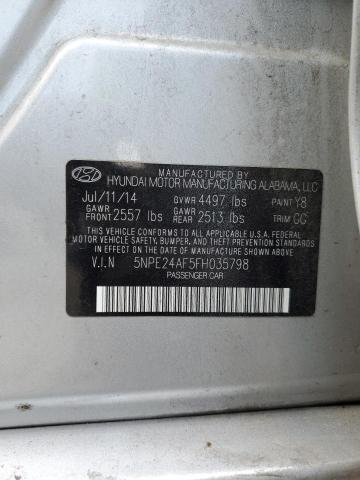 5NPE24AF5FH035798 - 2015 HYUNDAI SONATA SE SILVER photo 13