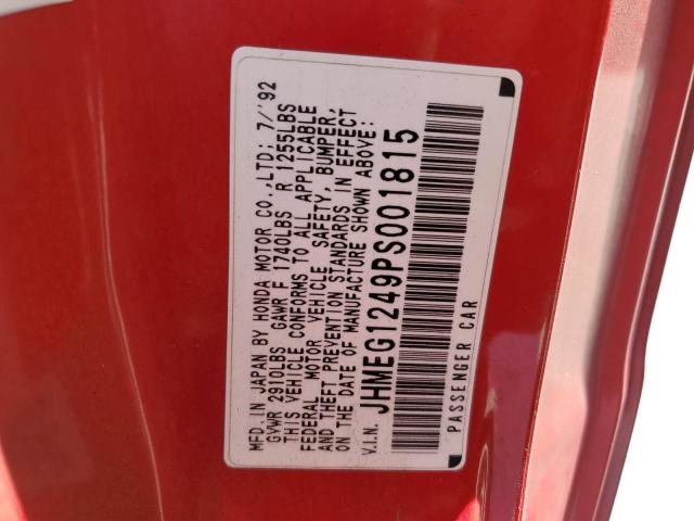 JHMEG1249PS001815 - 1993 HONDA CIVIC DEL SOL S RED photo 12