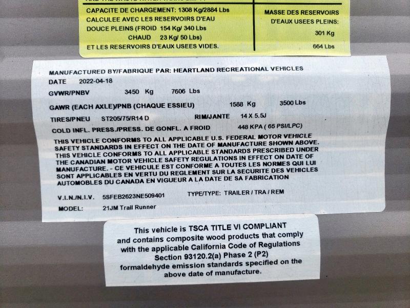 5SFEB2623NE509401 - 2022 HEARTLAND TRAILRUNNR WHITE photo 10