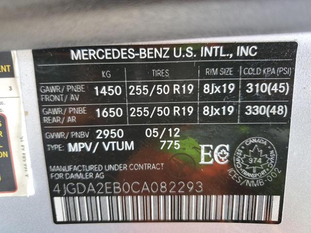 4JGDA2EB0CA082293 - 2012 MERCEDES-BENZ ML 350 BLUETEC SILVER photo 14