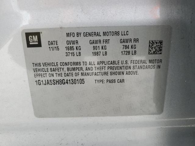 1G1JA5SH8G4130105 - 2016 CHEVROLET SONIC LS SILVER photo 12