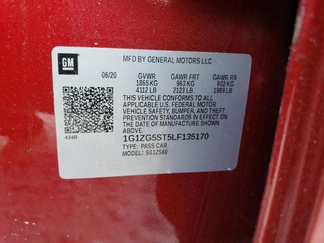 1G1ZG5ST5LF135170 - 2020 CHEVROLET MALIBU RS MAROON photo 12