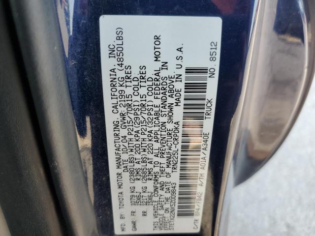 5TETX22NX5Z009843 - 2005 TOYOTA TACOMA ACCESS CAB ლურჯი ფოტო 12