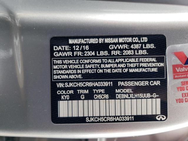 SJKCH5CR6HA033911 - 2017 INFINITI QX30 BASE SILVER photo 13