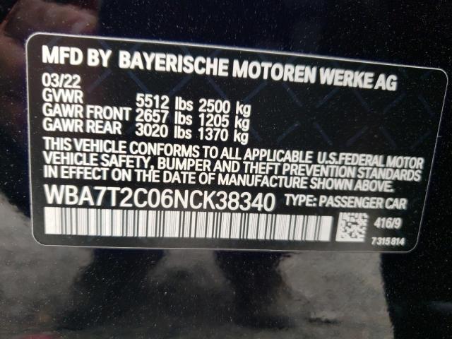 WBA7T2C06NCK38340 - 2022 BMW 740 I BLUE photo 13