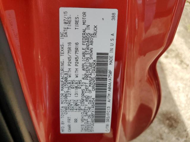 5TFUU4EN8FX146454 - 2015 TOYOTA TACOMA ACCESS CAB წითელი ფოტო 12