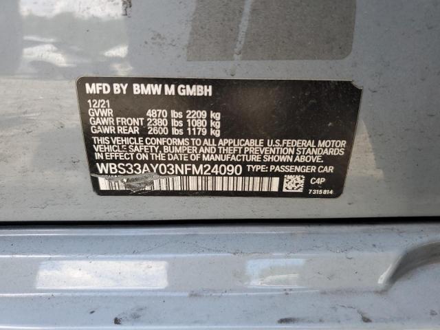 WBS33AY03NFM24090 - 2022 BMW M3 COMPETITION GRAY photo 12