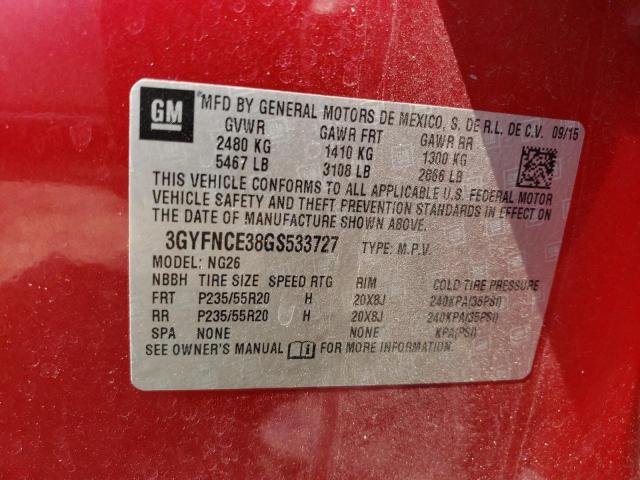 3GYFNCE38GS533727 - 2016 CADILLAC SRX PERFORMANCE COLLECTION Kasztanowy zdjęcie 12