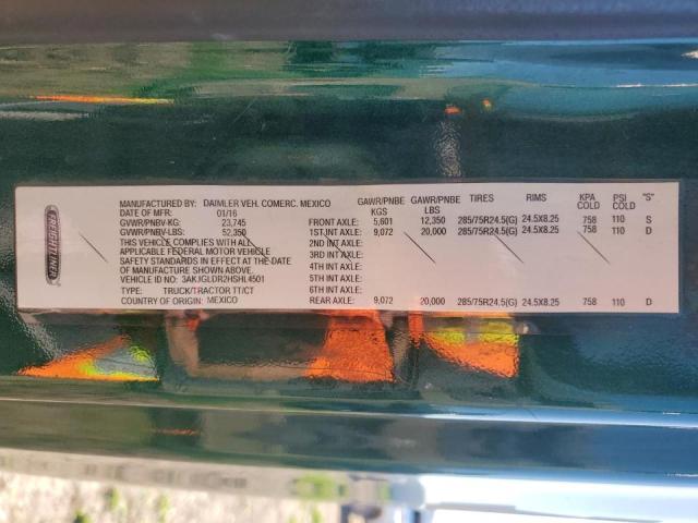 3AKJGLDR2HSHL4501 - 2017 FREIGHTLINER CASCADIA 1 أخضر صورة 10