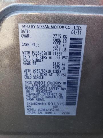 5N1AR2MM4EC691375 - 2014 NISSAN PATHFINDER S GRAY photo 13