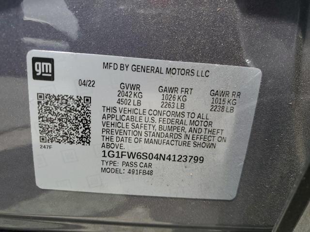 1G1FW6S04N4123799 - 2022 CHEVROLET BOLT EV 1LT GRAY photo 14