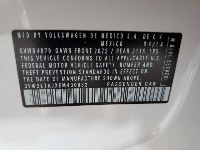 3VW2K7AJXEM430882 - 2014 VOLKSWAGEN JETTA BASE თეთრი ფოტო 12