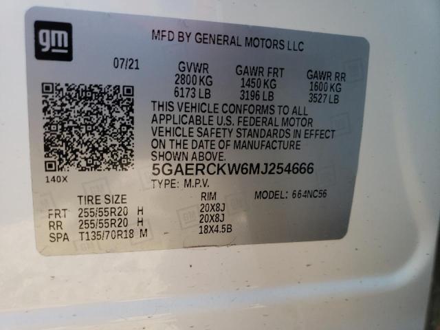 5GAERCKW6MJ254666 - 2021 BUICK ENCLAVE PREMIUM WHITE photo 13