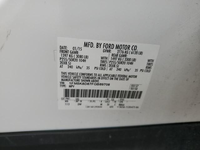 1FM5K8D87FGB89708 - 2015 FORD EXPLORER XLT WHITE photo 13