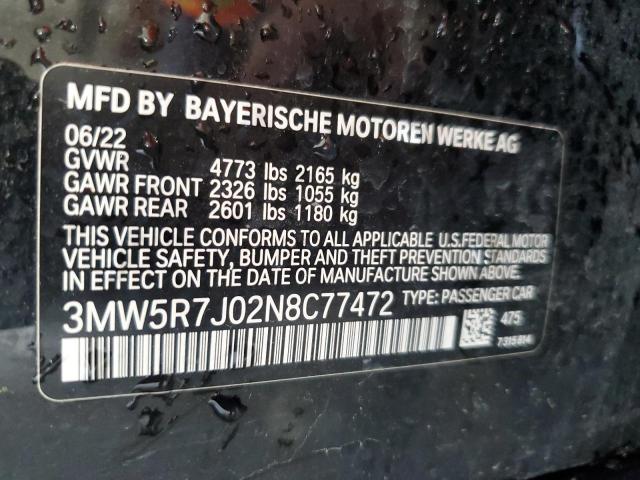 3MW5R7J02N8C77472 - 2022 BMW 330XI BLACK photo 13