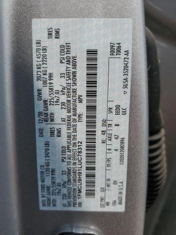 1FMCU9H91LUC78312 - 2020 FORD ESCAPE SEL SILVER photo 13