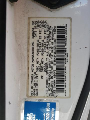 5TBRN34152S221082 - 2002 TOYOTA TUNDRA ACCESS CAB SR5 WHITE photo 12